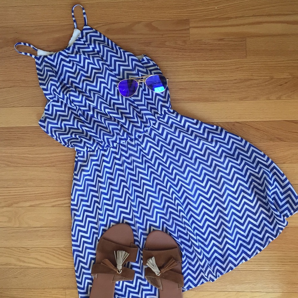 Blue and white chevron dress
